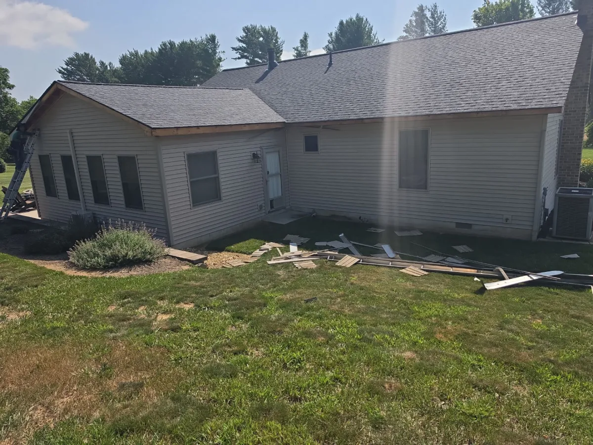 Rear of the ranch home with the finished roof in Broadfording, Hagerstown, MD