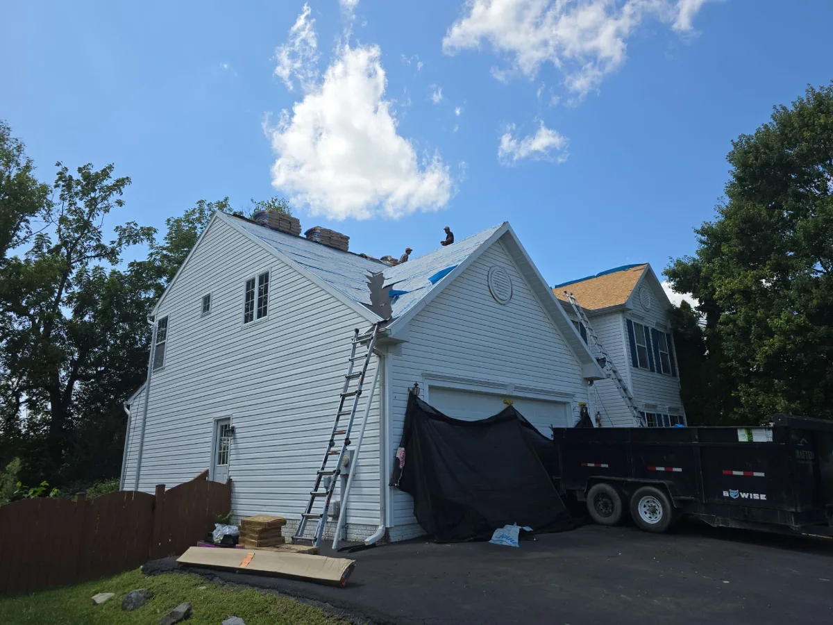Crew working on the new roof in Charles Town, WV
