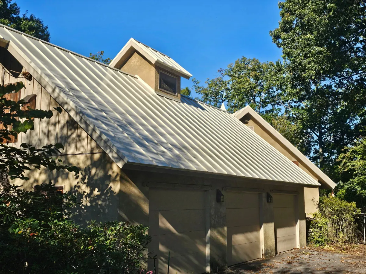 Almond standing seam metal roof and metal ridge cap in Falling Waters, WV