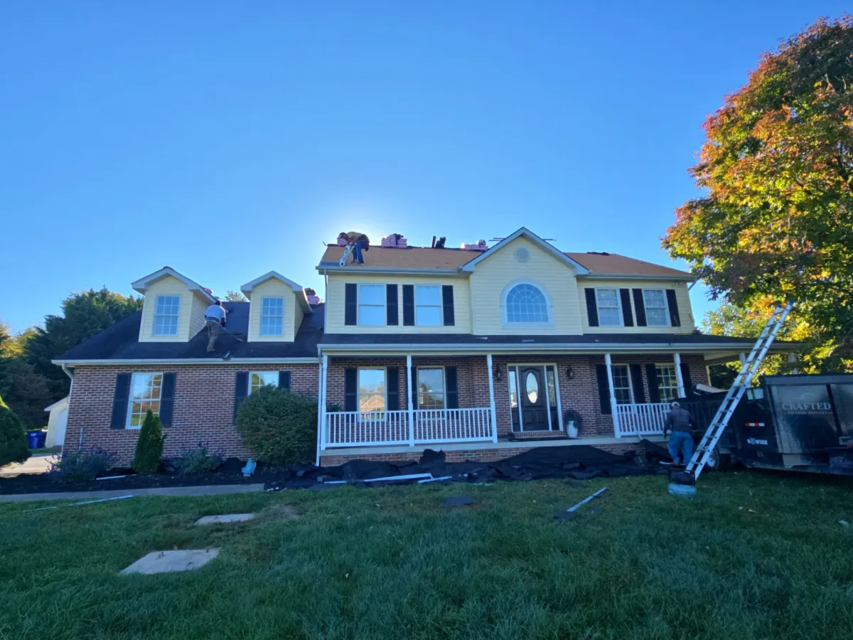 Front of the colonial home with its original roof in Keedysville, MD