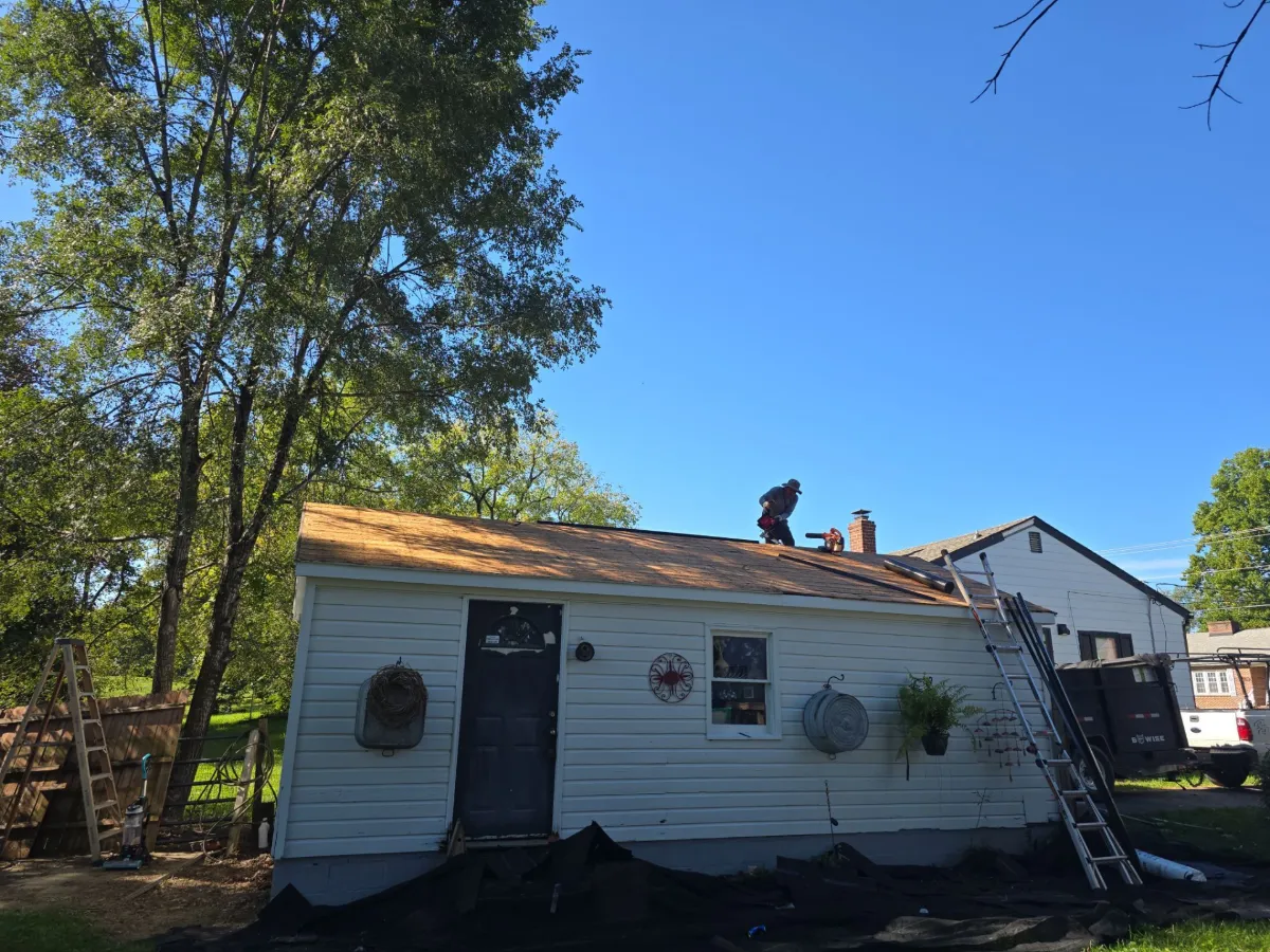 Rear of the home at the start of the roof replacement in Martinsburg, WV
