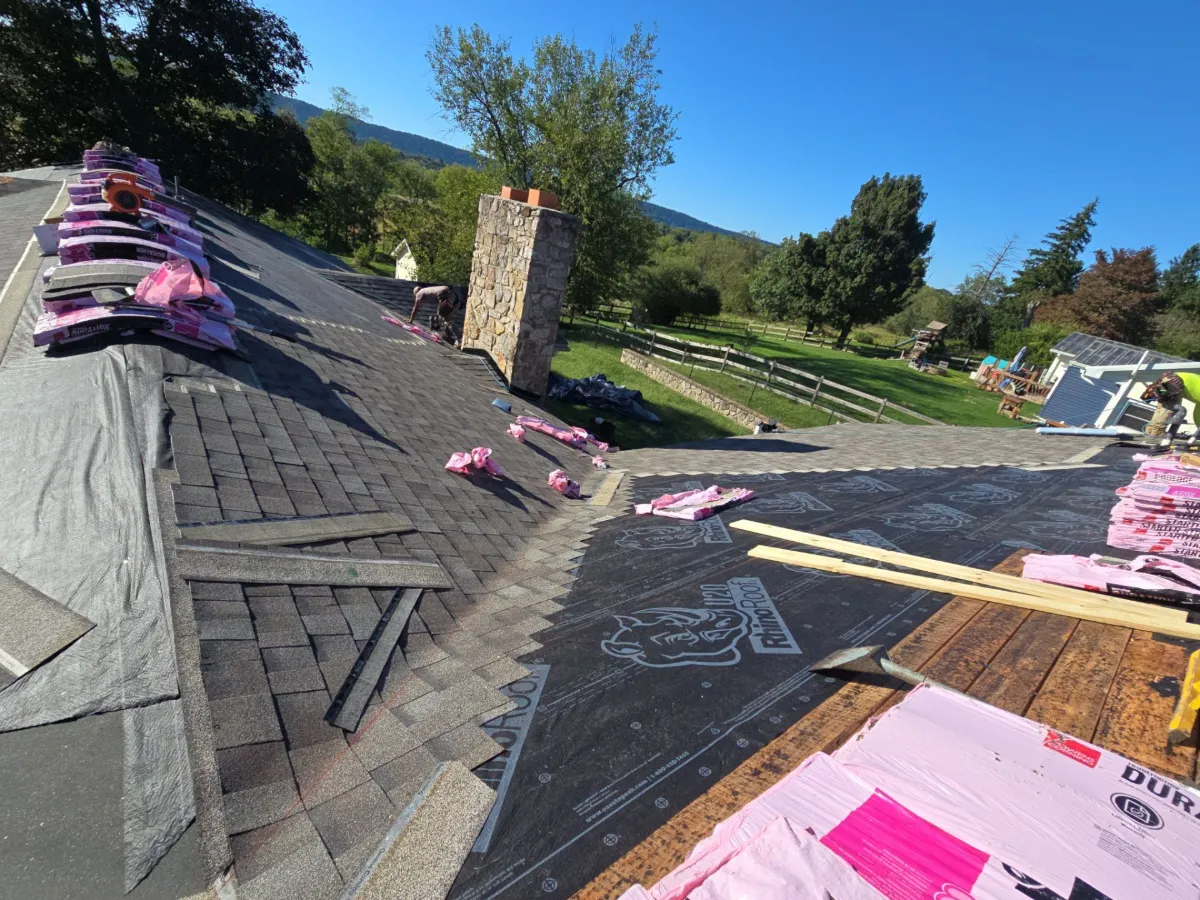 Synthetic underlayment and ice and water shield going down in Martinsburg, WV