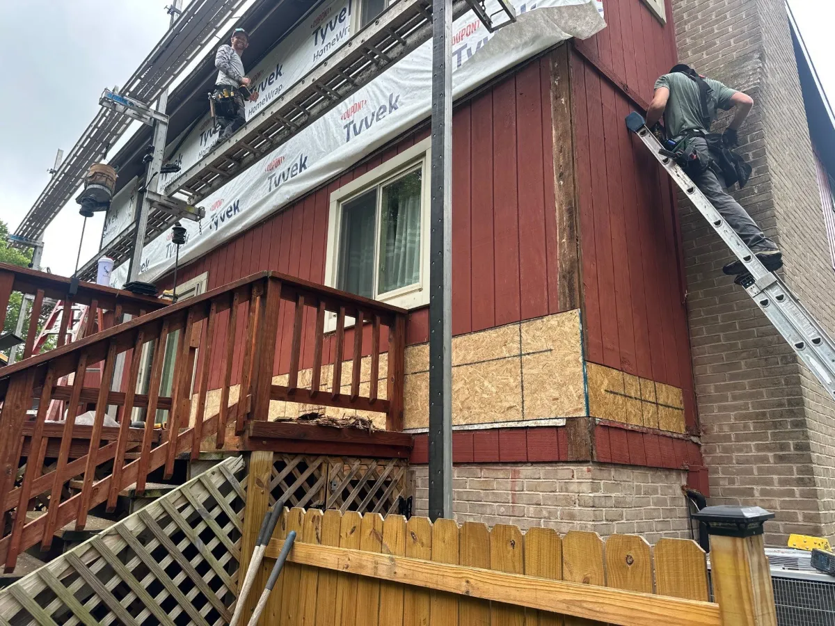 Old siding coming off around the rear deck in Robinwood, Hagerstown, MD