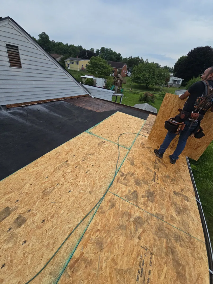 Crew installing new decking and underlayment in Waynesboro, PA